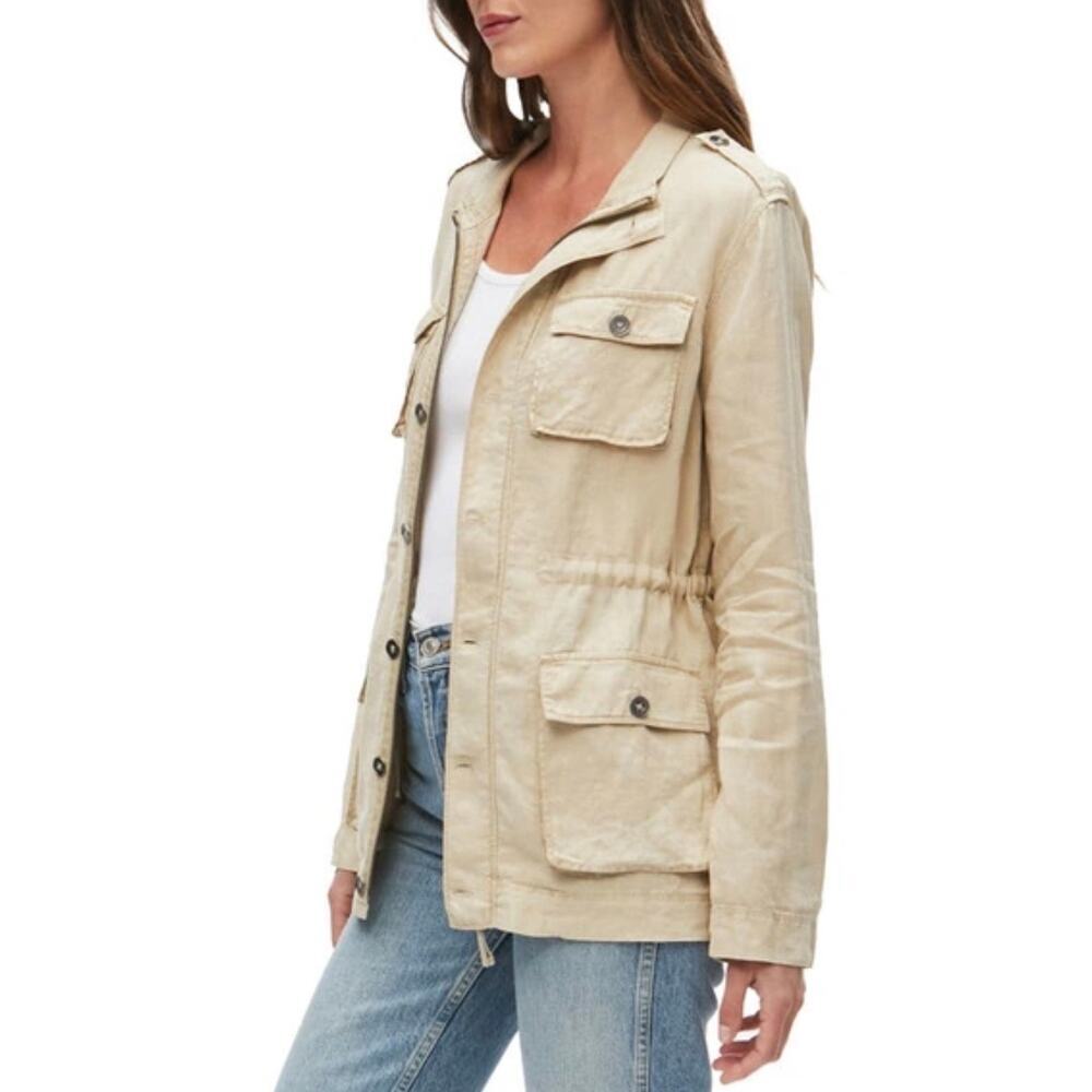 Michael Stars Beige Linen Jacket Small Safari Utility Hooded Lightweight